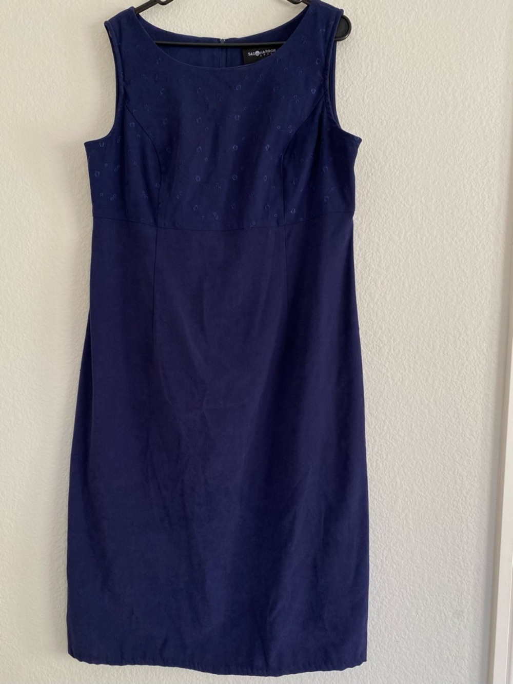 Sag Harbor Navy Sleeveless Midi Sheath Dress with Subtle Embroidery